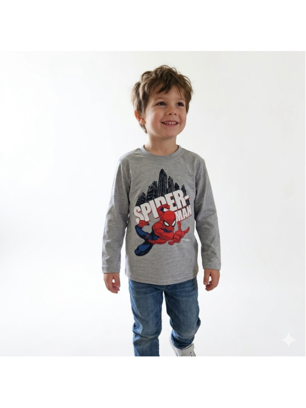 Little Boy's Marvel Spider-Man Long Sleeve Graphic T-Shirt–Gray–Size 5/6–NWT